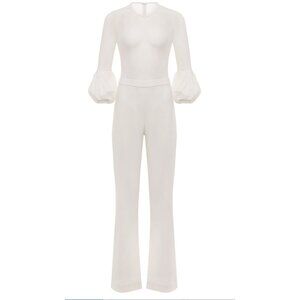 NWT FIFTH & WELSHIRE Shane Sheer Top Wide Leg Bridal White Jumpsuit Size 2